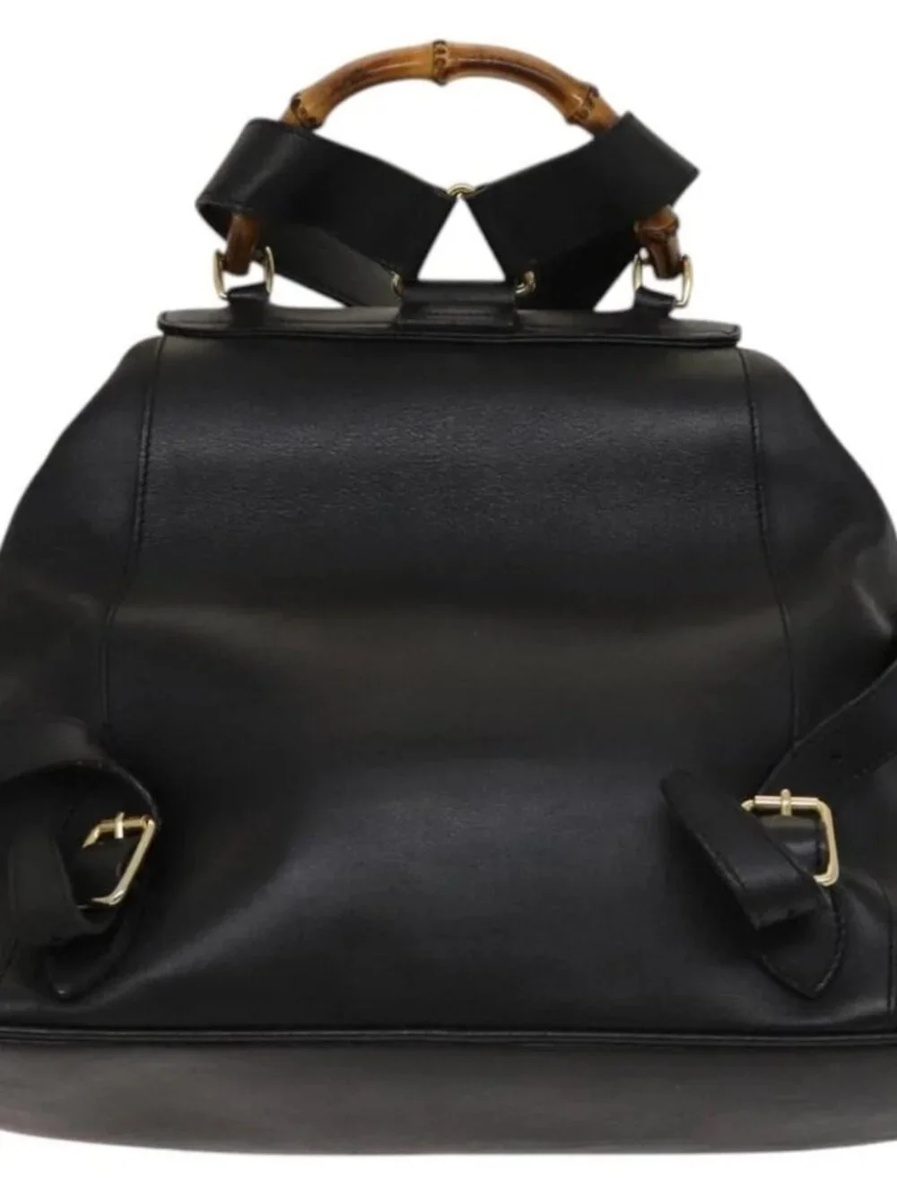 GUCCI Bamboo Backpack Leather Black Gold - Picture 3 of 16